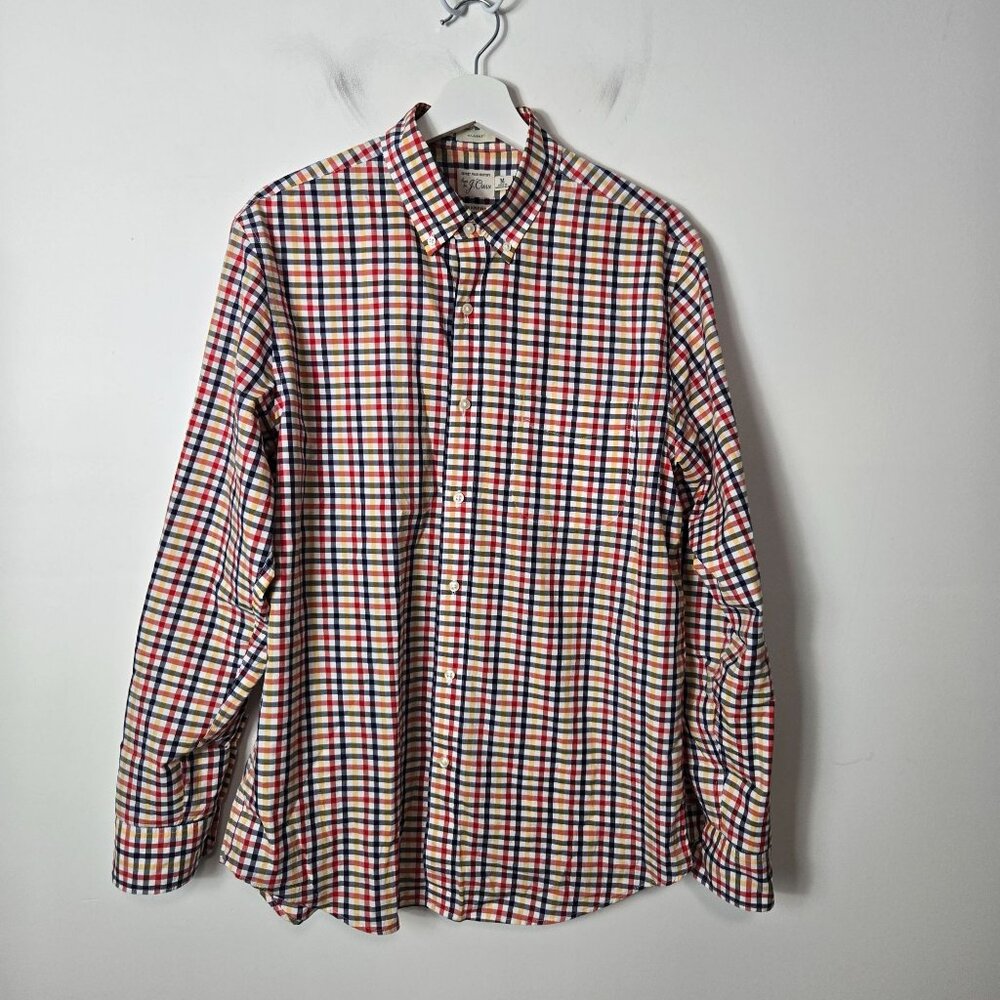 J. Crew Men's Size M Secret Wash 2 Ply cotton Poplin Plaid Button-Up Shirt